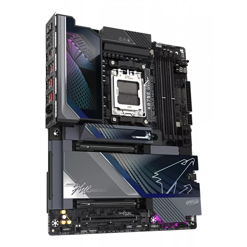 Motherboard GIGABYTE X870E AORUS MASTER X3D - Compatível com CPUs AMD Ryzen 9000, VRM Digital 18+2+2 fases, até 9000Hz DDR5 (OC), 2xPCIe 5.0 + 3xPCIe 4.0, Wi-Fi 7, 10GbE LAN, USB 4