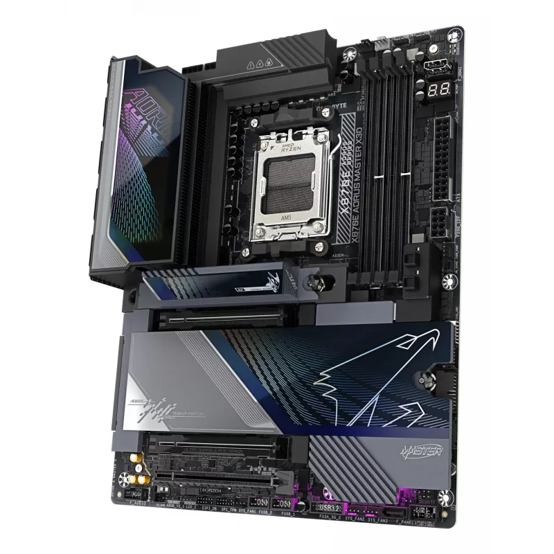 Motherboard GIGABYTE X870E AORUS MASTER X3D - Compatível com CPUs AMD Ryzen 9000, VRM Digital 18+2+2 fases, até 9000Hz DDR5 (OC), 2xPCIe 5.0 + 3xPCIe 4.0, Wi-Fi 7, 10GbE LAN, USB 4