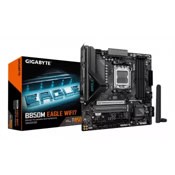 Motherboard GIGABYTE B850M EAGLE WIFI7 — Micro ATX, Socket AM5, AMD B850, DDR5 até 8200 MHz (O.C.), 4 DIMM, PCIe 5.0, Wi‑Fi 7, 2.5 GbE