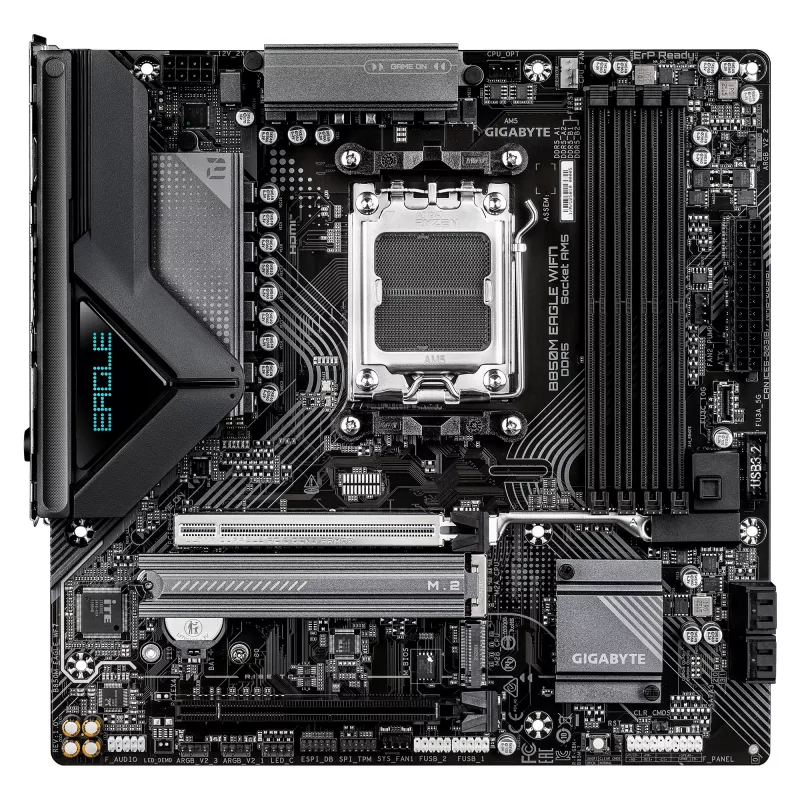 Motherboard GIGABYTE B850M EAGLE WIFI7 — Micro ATX, Socket AM5, AMD B850, DDR5 até 8200 MHz (O.C.), 4 DIMM, PCIe 5.0, Wi‑Fi 7, 2.5 GbE