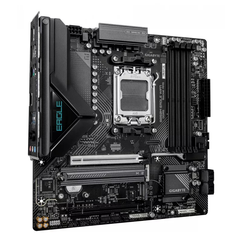 Motherboard GIGABYTE B850M EAGLE WIFI7 — Micro ATX, Socket AM5, AMD B850, DDR5 até 8200 MHz (O.C.), 4 DIMM, PCIe 5.0, Wi‑Fi 7, 2.5 GbE