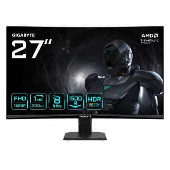 Monitor Gaming Curvo GIGABYTE GS27FCA 27 polegadas FHD - 1920 x 1080, 200Hz, 1, 250 cd/m², FreeSync Premium, HDR Ready, HDMI 2.0, Displayport 1.4