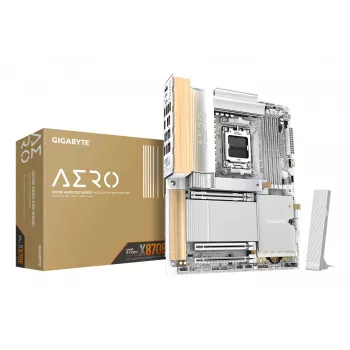 Motherboard GIGABYTE X870E AERO X3D WOOD - Suporta CPUs AMD Ryzen 9000, VRM Digital 16+2+2 fases, até 9000MHz DDR5 (OC), 2xPCIe 5.0 + 2xPCIe 4.0, Wi-Fi 7, 5GbE LAN, USB 4