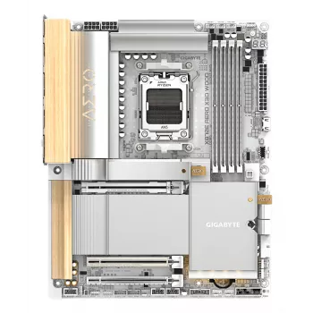 Motherboard GIGABYTE X870E AERO X3D WOOD - Suporta CPUs AMD Ryzen 9000, VRM Digital 16+2+2 fases, até 9000MHz DDR5 (OC), 2xPCIe 5.0 + 2xPCIe 4.0, Wi-Fi 7, 5GbE LAN, USB 4