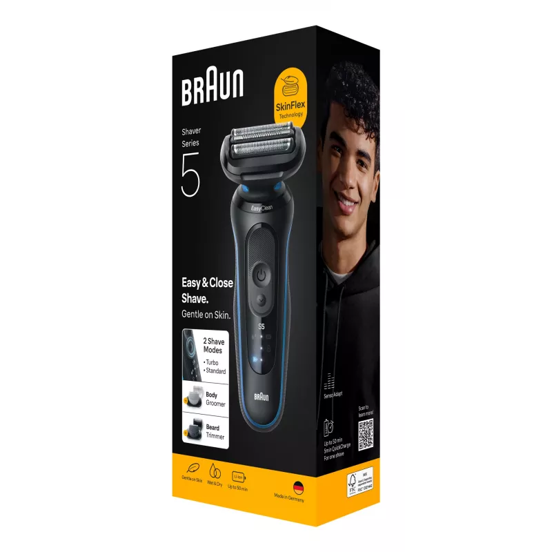 Máquina de barbear BRAUN Series 5 52-B1650S – lâmina 3-fach, bateria de iões de lítio, barbear a seco e molhado, aparador, azul