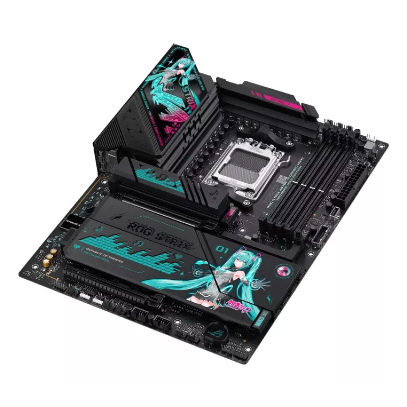Motherboard ASUS ROG STRIX X870E-H GAMING MIKU WIFI7 ATX para socket AM5, suporte DDR5