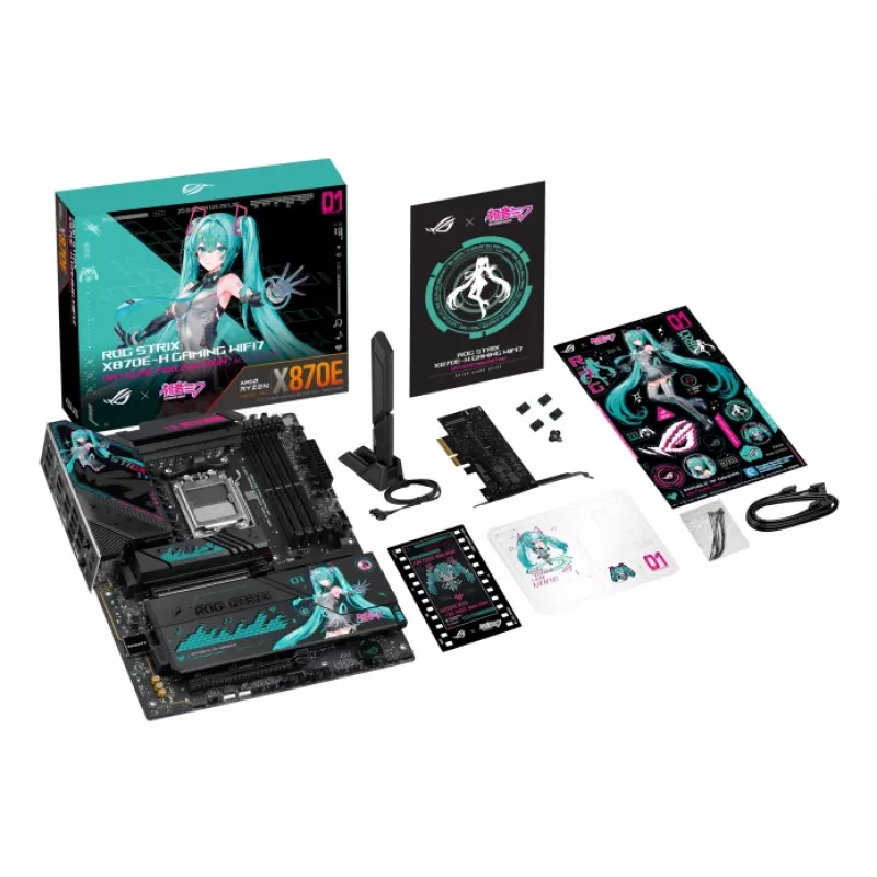 Motherboard ASUS ROG STRIX X870E-H GAMING MIKU WIFI7 ATX para socket AM5, suporte DDR5