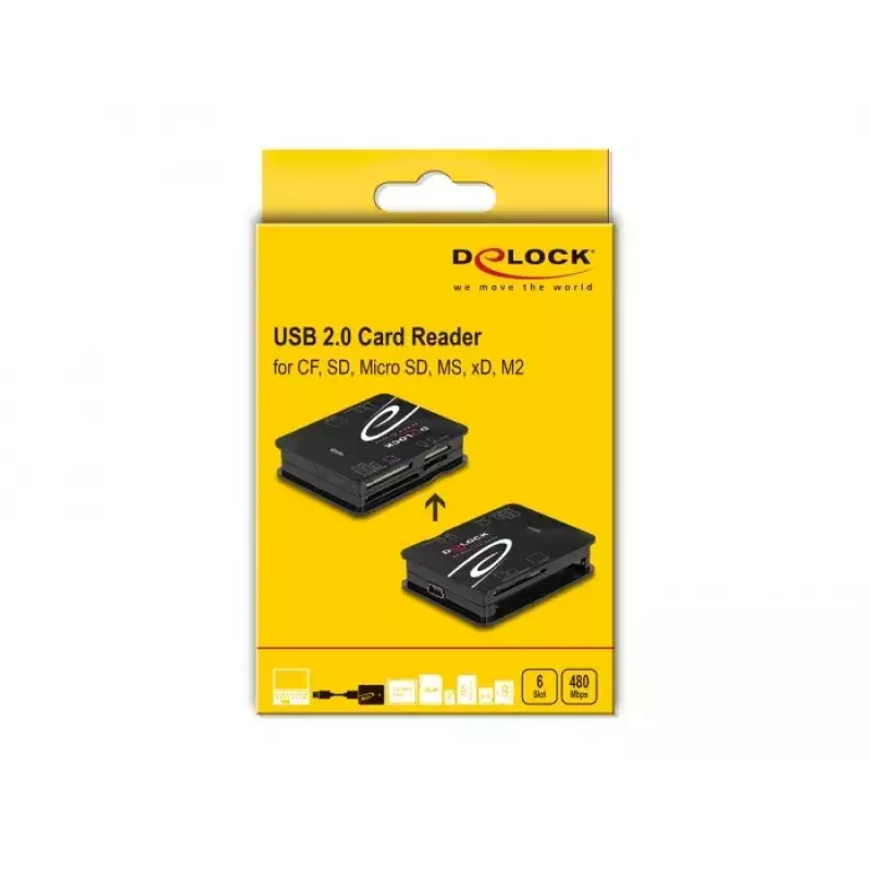 Leitor de cartões DeLOCK 91007 USB 2.0 preto CF MMC MS MicroSD xD