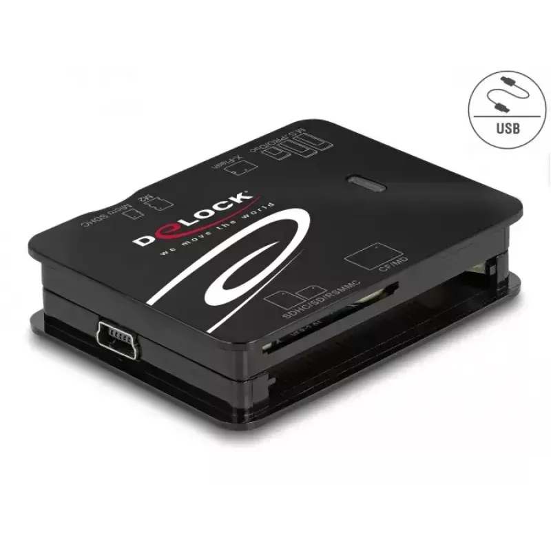 Leitor de cartões DeLOCK 91007 USB 2.0 preto CF MMC MS MicroSD xD