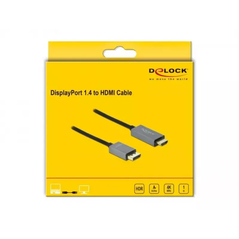 Cabo ativo DisplayPort 1.4 para HDMI DeLOCK 85928 1m 4K 60Hz HDR