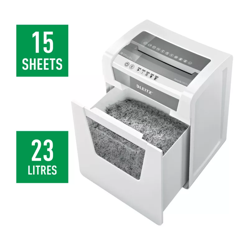 Leitz IQ Office destruidora de documentos P4, corte cruzado, 22,3 cm, 4 x 40 mm, 23 l, 225 folhas, 55 dB