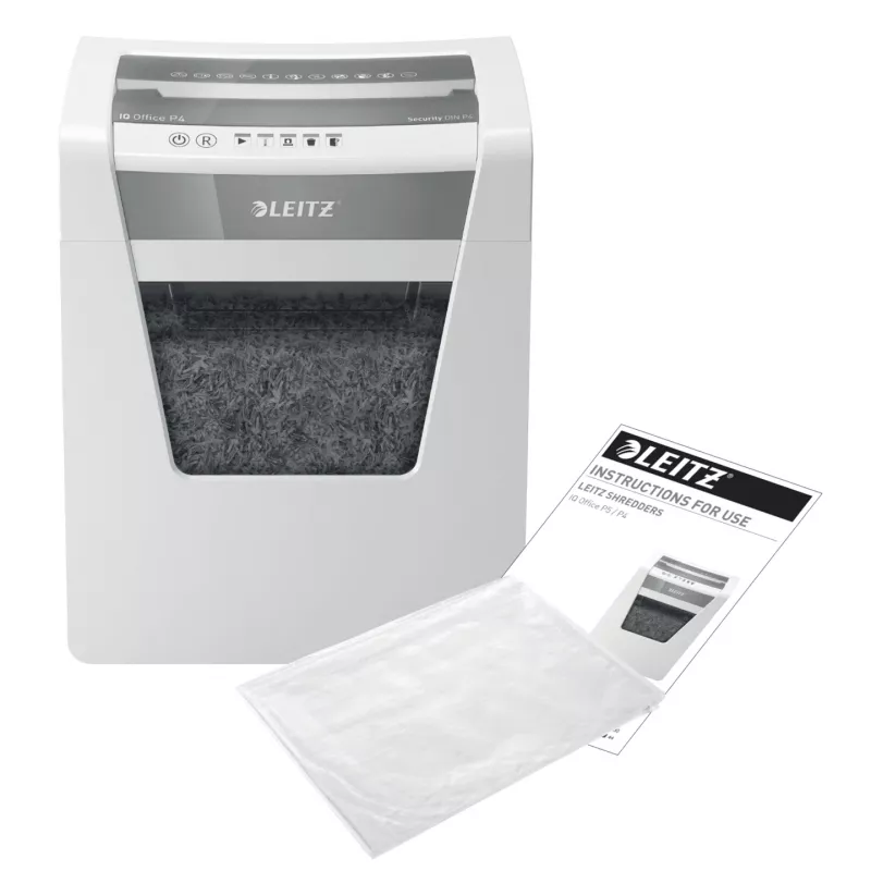 Leitz IQ Office destruidora de documentos P4, corte cruzado, 22,3 cm, 4 x 40 mm, 23 l, 225 folhas, 55 dB