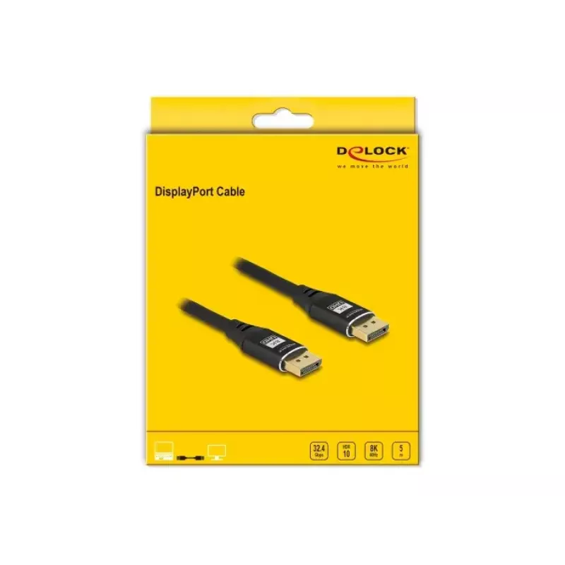 Cabo DisplayPort DeLOCK 8K 60 Hz 5 m preto metal