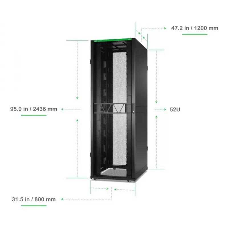 APC NetShelter SX, caixa Server Rack, Gen 2, 52U, 2436H x 800B x 1200T mm, com painéis laterais, preto