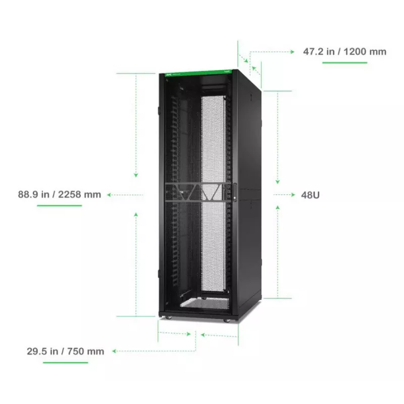 APC NetShelter SX, caixa Networking Rack, 48U, 2258H x 750W x 1200D mm, com laterais, preto