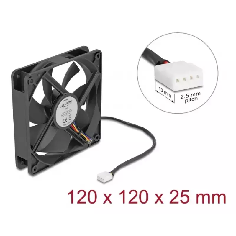 DELOCK 67303 Ventoinha para caixa de computador 120 mm, 24 V, rolamento de esferas, preto
