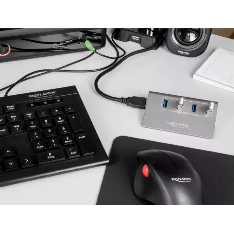 Hub USB DeLOCK 64181 3.2 Gen 2 Type-A 10000 Mbit/s Cinzento