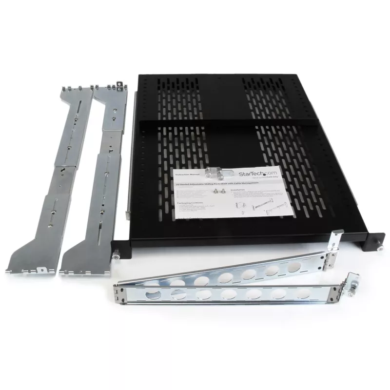 StarTech.com Prateleira de servidor deslizante ventilada 2U para rack com braço de gestão de cabos - profundidade de instalação ajustável de 27,7 a 31,6 polegadas - 50 lb - prateleira de servidor 19