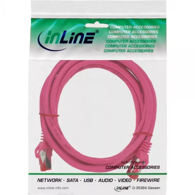 Cabo de rede InLine S/FTP PiMF Cat.6 250MHz PVC cobre rosa 1m