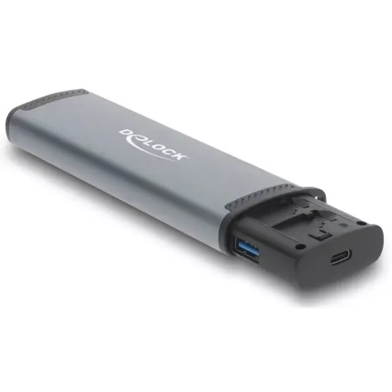 Leitor de cartões DELOCK USB 5 Gbps com ranhuras SD e MicroSD, USB 3.2 Gen 1 Type-A/Type-C, cabo e adaptador, preto/cinzento