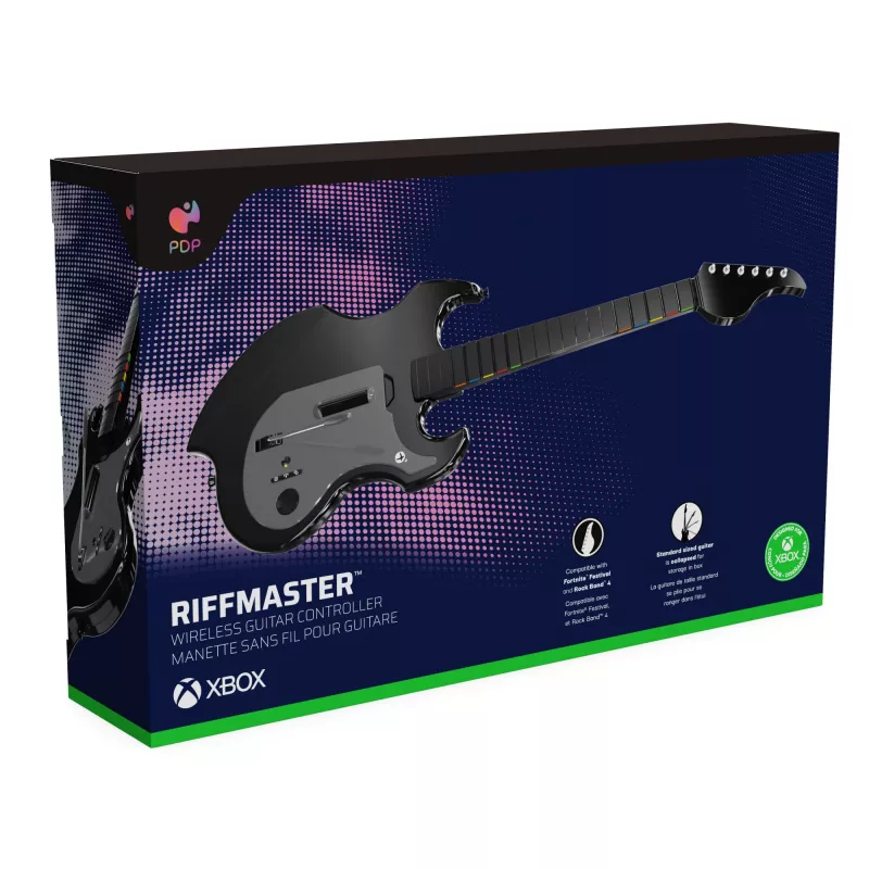 Guitarra PDP Riffmaster preta, cinzenta analógica / digital PC, Xbox One, Xbox Series S, Xbox Series X