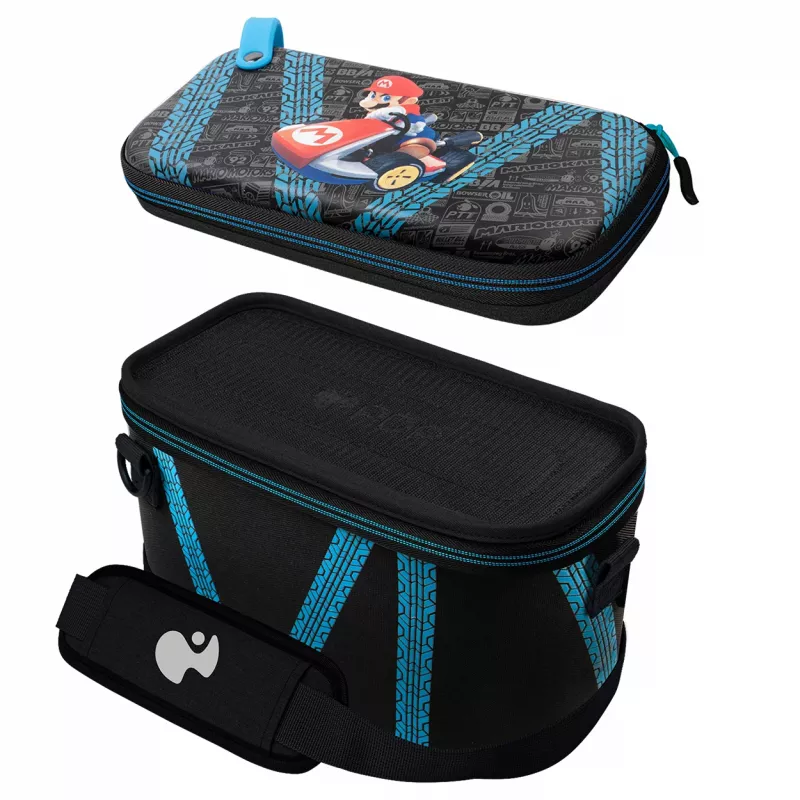 Estojo rígido PDP Nintendo Switch Kart Drift Overnight Case GLOW preto azul