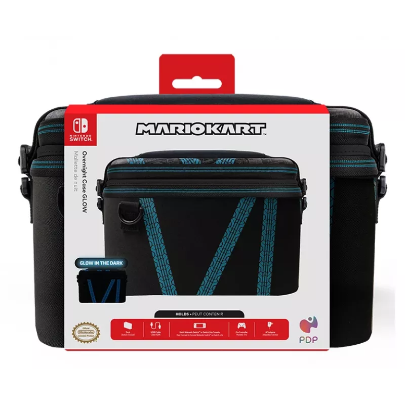 Estojo rígido PDP Nintendo Switch Kart Drift Overnight Case GLOW preto azul