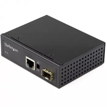 Conversor de suporte de fibra ótica para Ethernet industrial StarTech.com – 10/100/1000 Mbit/s SFP para RJ45/Cat6 – fibra ótica monomodo/multimodo para rede Gigabit de cobre – 12-56V DC – IP-30/ -40 a +75°C