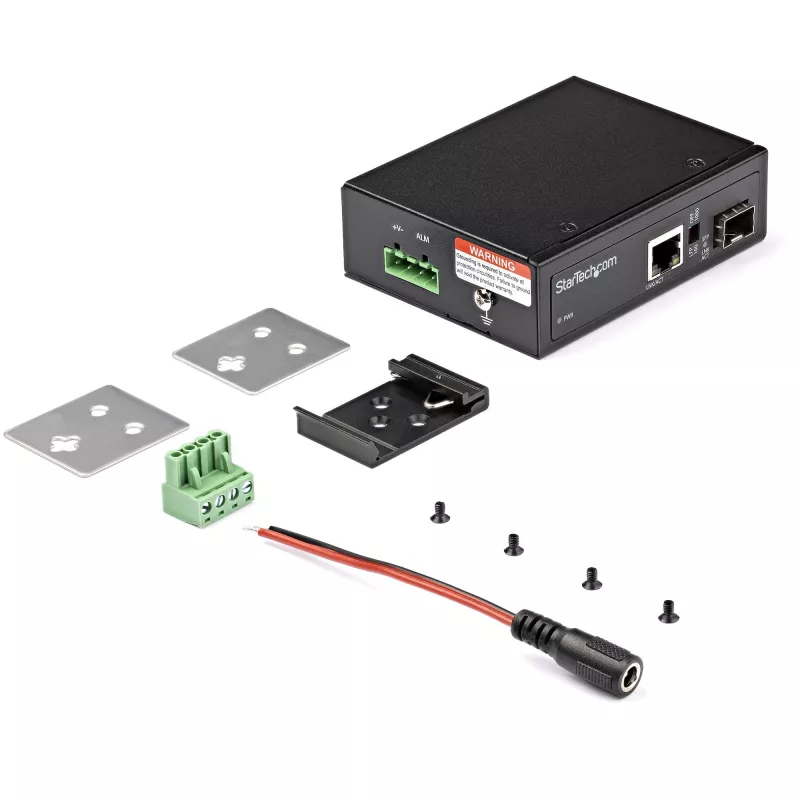 Conversor de suporte de fibra ótica para Ethernet industrial StarTech.com – 10/100/1000 Mbit/s SFP para RJ45/Cat6 – fibra ótica monomodo/multimodo para rede Gigabit de cobre – 12-56V DC – IP-30/ -40 a +75°C