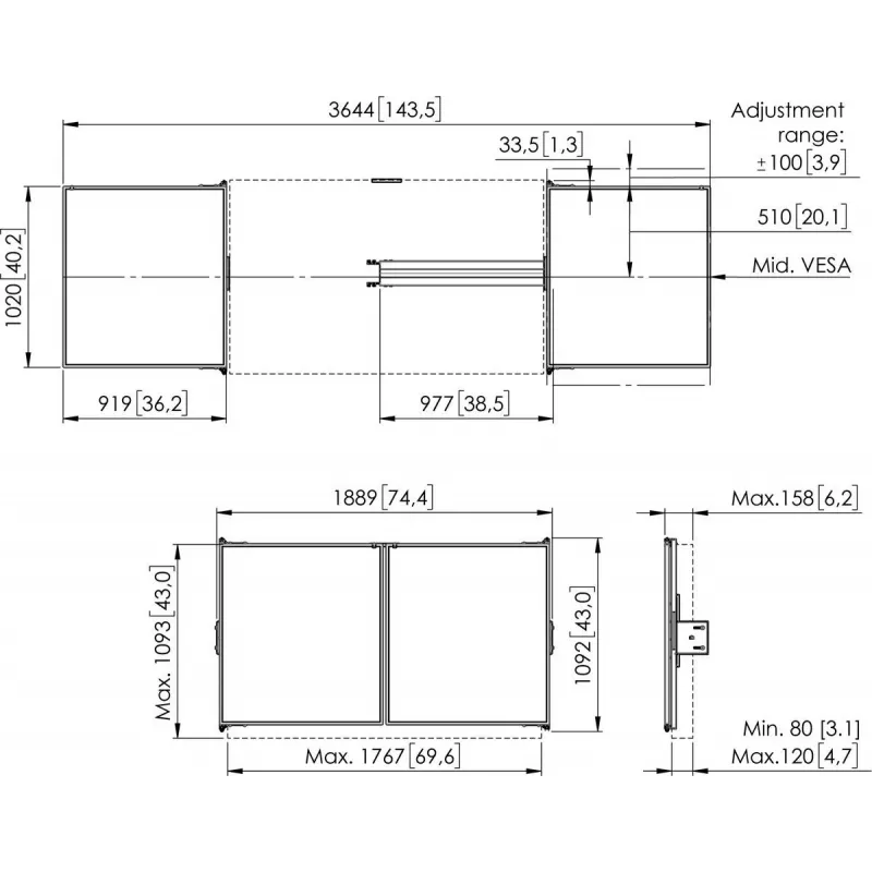 Conjunto de quadro branco Vogel's RISE WBS75 75 polegadas para RISE 2xxx e RISE 4xxx