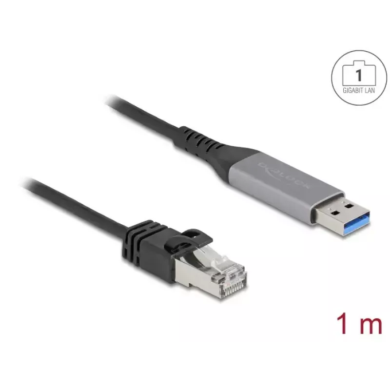 Cabo adaptador de rede DELOCK USB Type-A para RJ45 Gigabit Ethernet Cat6 1 m, antracite/preto