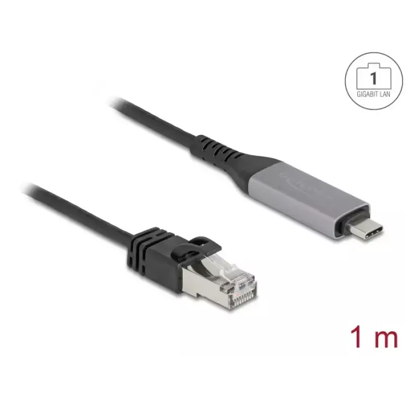 Cabo USB-C para RJ45 Gigabit Ethernet DELOCK 1 m Cat6 antracite/preto