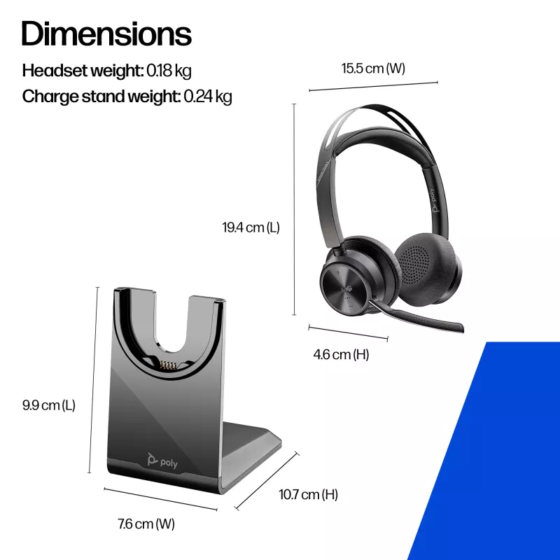 HP Poly Voyager Focus 2-M USB-C-C headset adaptador USB-C/A estação de carregamento