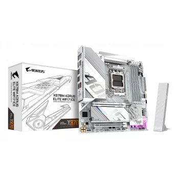 Placa-mãe GIGABYTE X870M AORUS ELITE WIFI7 ICE — Micro ATX, AMD X870, socket AM5, DDR5 até 8200MHz (O.C), 14+2+2 VRM, PCIe 5.0, Wi‑Fi 7, 2,5 GbE, USB4