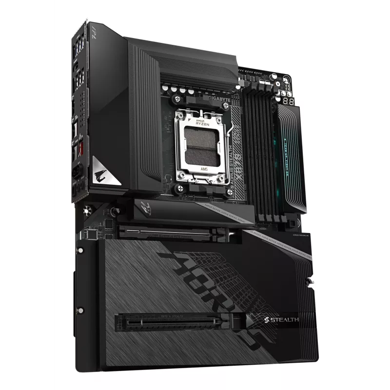 Placa-mãe GIGABYTE X870 AORUS STEALTH - suporta CPUs AMD Ryzen 9000, 16+2+2 fases VRM digital, até 8200Hz DDR5 (OC), 2xPCIe 5.0 + 2xPCIe 4.0, Wi-Fi 7, 5 GbE LAN, USB 4