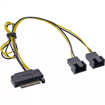 Cabo de alimentação SATA em Y InLine, conector fêmea SATA / 2x ficha 2 pinos para ventoinha, 0,30 m