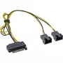 Cabo de alimentação SATA em Y InLine, conector fêmea SATA / 2x ficha 2 pinos para ventoinha, 0,30 m
