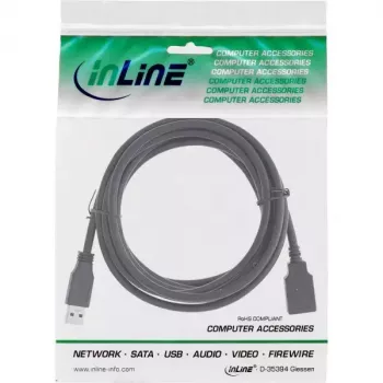 Cabo de extensão USB 3.2 Gen 1 (USB 3.0) ficha A–conector fêmea A, InLine, 2 m, preto — pack de 50