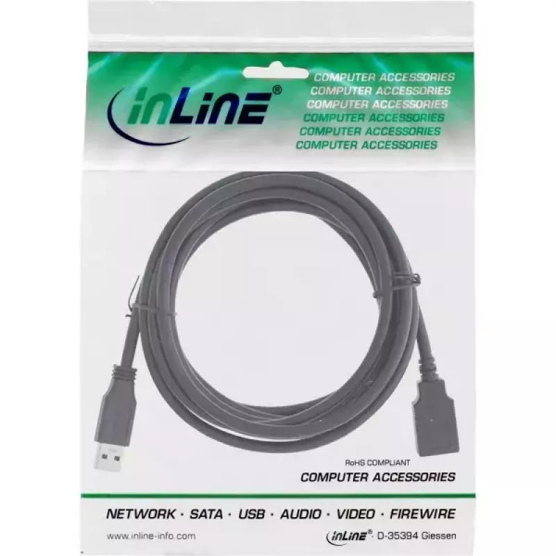 Cabo de extensão USB 3.2 Gen 1 (USB 3.0) ficha A–conector fêmea A, InLine, 2 m, preto — pack de 50