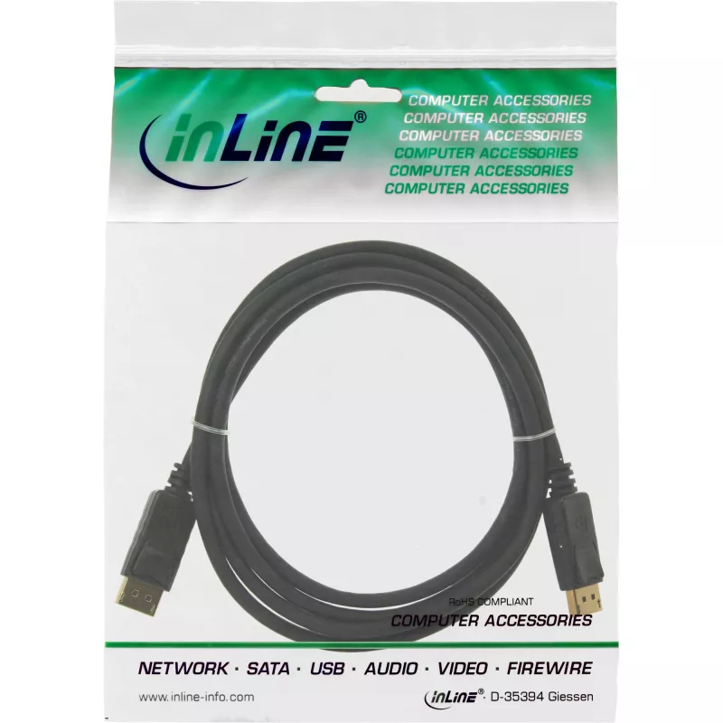 Cabo DisplayPort InLine 15355, 0,5 m, DisplayPort–DisplayPort, preto, 6 mm