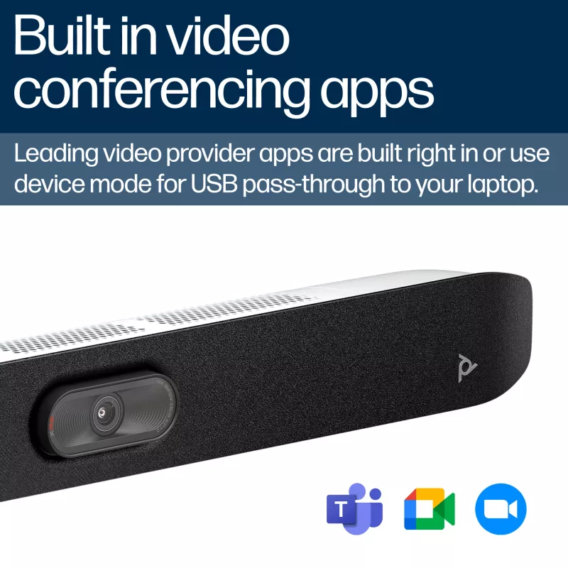 Barra de vídeo HP Poly Studio X32 All-In-One, 4K Ultra HD, 20 MP, 5 pessoas, Wi‑Fi, Ethernet, Bluetooth (sem fonte de alimentação, TAA)