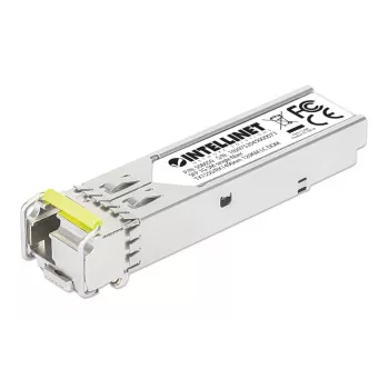 Módulo transceptor ótico SFP bidirecional Intellinet Gigabit Fiber WDM 1000Base-BX-D (LC) porta monomodo, 120 km, BiDi WDM (RX1490/TX1550), compatível com MSA para máxima compatibilidade, prateado