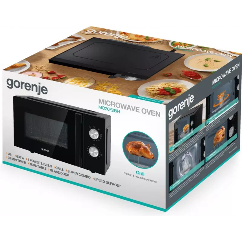 Micro-ondas com grelhador Gorenje MO20E2BH preto de bancada 20 L 800 W