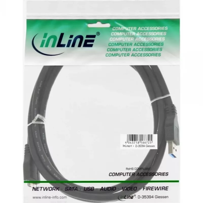 Cabo InLine USB 3.2 Gen.1 Type-A macho / Micro-B macho, preto, 1,5m