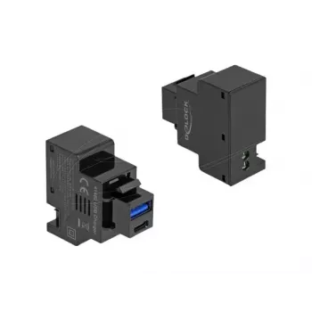 Módulo keystone DELOCK 41482 com ligações USB-C e USB-A, plano, preto