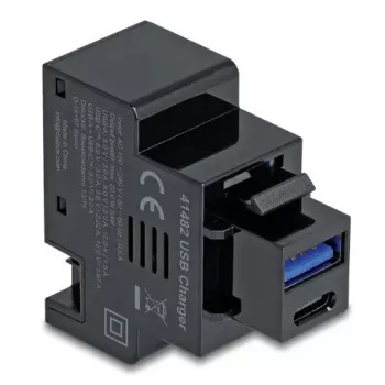 Módulo keystone DELOCK 41482 com ligações USB-C e USB-A, plano, preto