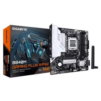Placa-mãe GIGABYTE B840M GAMING PLUS WIFI6E - CPUs AMD Ryzen 9000, VRM 8+2+2 fases, até 8200MHz DDR5 (O.C), 2x PCIe 4.0 M.2, Wi-Fi 6E, LAN 1GbE, USB 3.2 Gen 2