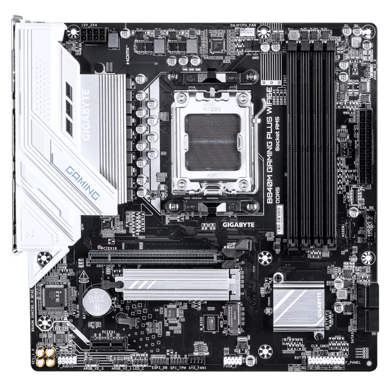 Placa-mãe GIGABYTE B840M GAMING PLUS WIFI6E - CPUs AMD Ryzen 9000, VRM 8+2+2 fases, até 8200MHz DDR5 (O.C), 2x PCIe 4.0 M.2, Wi-Fi 6E, LAN 1GbE, USB 3.2 Gen 2