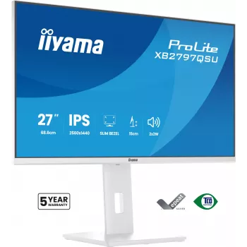 Monitor LED 27 polegadas IIYAMA ProLite XB2797QSU-W1 IPS Quad HD (2560x1440), ângulo de visão de 178°, hub USB 3.2, altifalantes, VESA, altura ajustável, branco