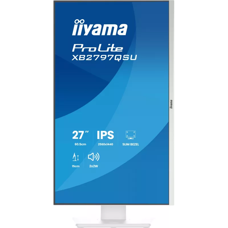 Monitor LED 27 polegadas IIYAMA ProLite XB2797QSU-W1 IPS Quad HD (2560x1440), ângulo de visão de 178°, hub USB 3.2, altifalantes, VESA, altura ajustável, branco